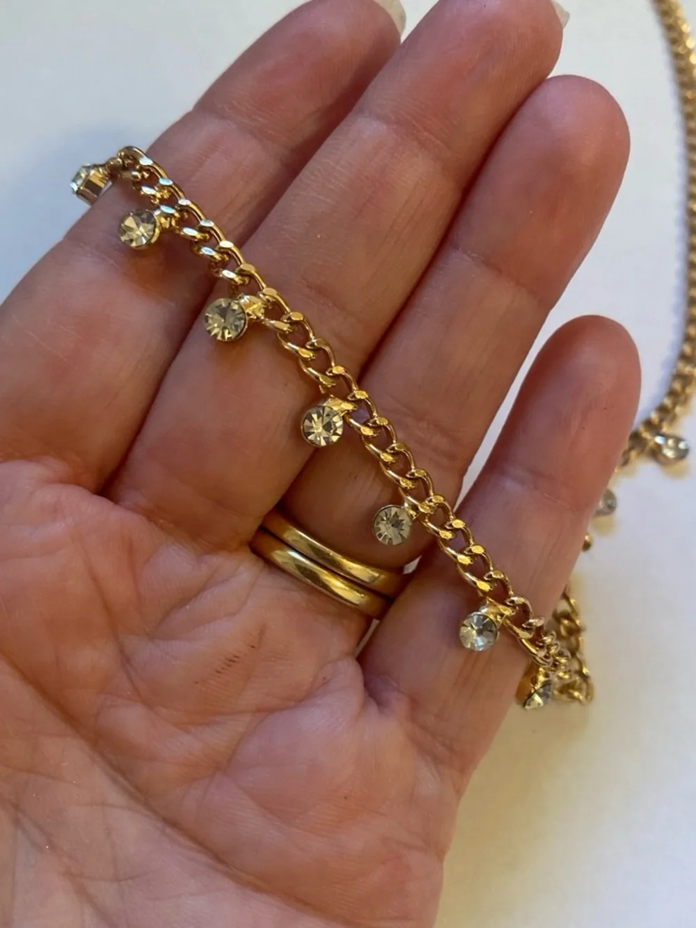 Gold tone Chain Necklace with Clear Crystal Drops - Women Jewelry